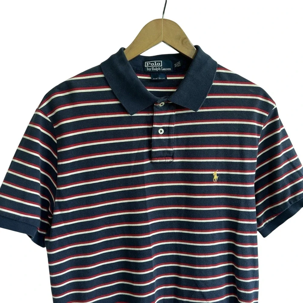 POLO Ralph Lauren Custom Fit Preppy Classic Golf Stripe Shirt Men XL Vintage